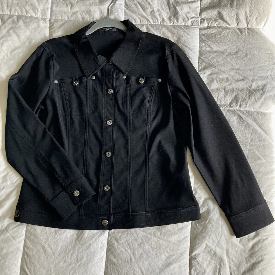 Simon Chang女式14纽扣夹克黑色弹力人造丝/尼龙经典二手状况完好 — 第 2/4 张图片