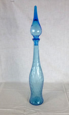 Vtg Mid Century Empoli Genie Bottle W/ Stopper Aqua Blue Honeycomb Pattern 23" H