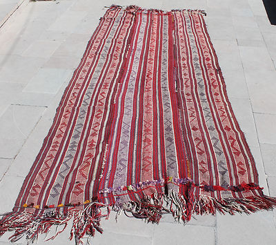Türkischer Teppich 4x9 Große Größe Urfa Handarbeit Gestreift Rot Kelim 126x300cm