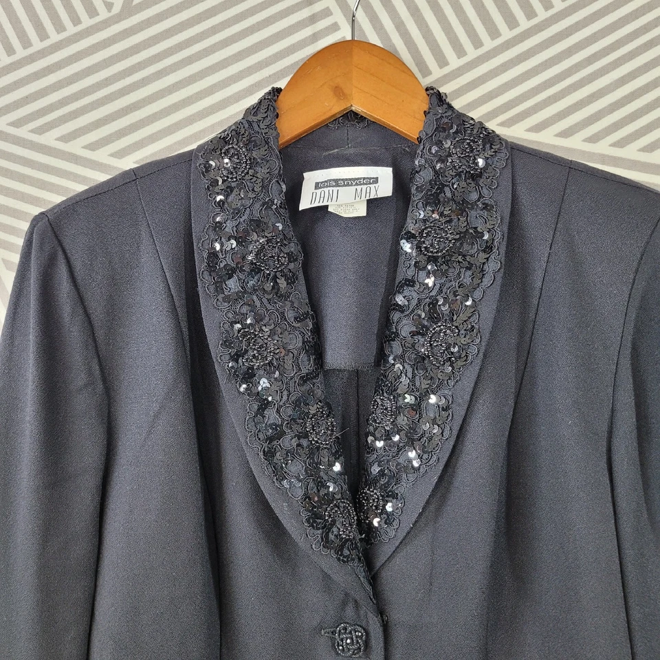 Vestido Traje Vintage Talla 8 Dark Academy Cuello Lentejuelas Alt Negro Evento Noche Foto 4 de 4