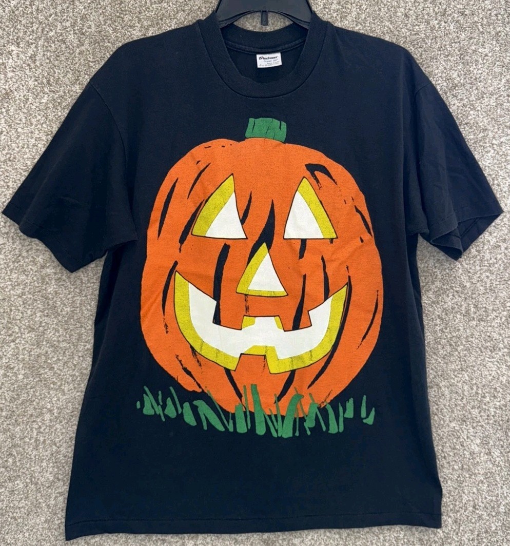 Vintage 80s Halloween Pumpkin Jack-O'Lantern Single Stitch T-Shirt Size XL USA