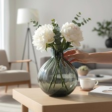 Mikasa Handblown Smoked Glass Art Vase | Ribbed Billow Shaped | Modern Decor