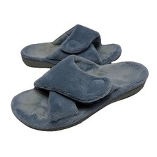 Vionic Relax Plush Women US 10 Blue Plush Faux Fur Cross Band Slippers Hook Loop