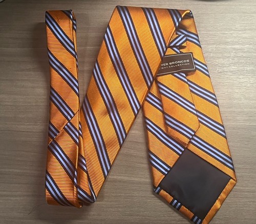 Denver Broncos Orange & Blue 100% Silk Stripe Tie - Hand Made - Picture 8 of 11