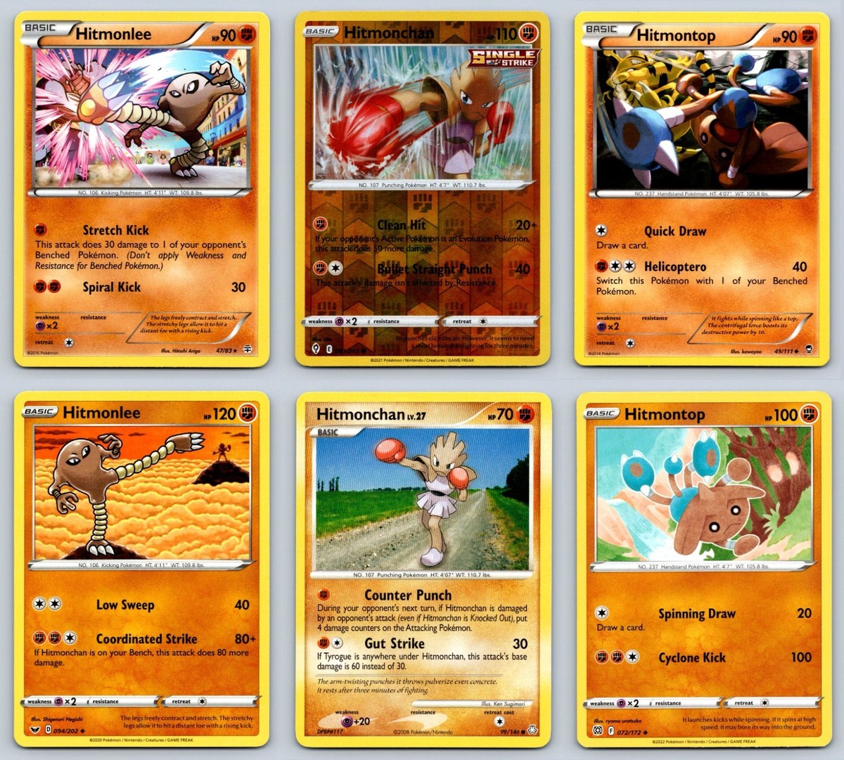 6) Hitmonchan Hitmonlee Hitmontop Pokemon Card Lot Reverse Holo