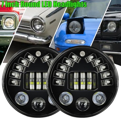 Pair 7'' inch LED Round Headlights HI/LO For Land Rover Defender 110 90 Rover