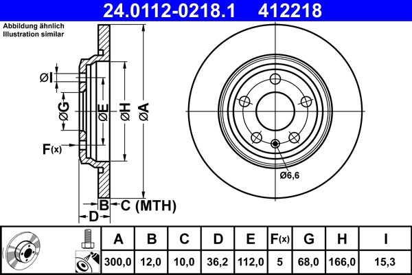 Disques de frein ATE 24.0112-0218.1 à haute dissipation thermique pour Audi Q5