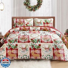Exclusivo Mezcla Reversible Christmas Quilts Twin Size, Red Bedsp