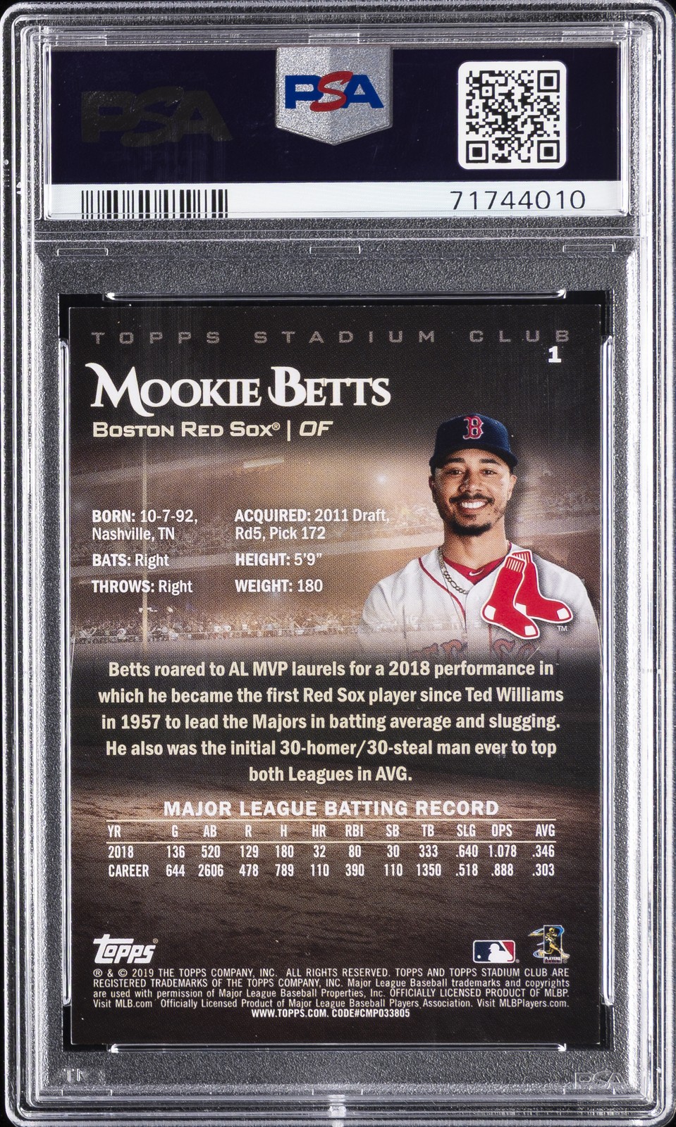 2019 STADIUM CLUB VARIATION #1 MOOKIE BETTS PSA 9 view 2