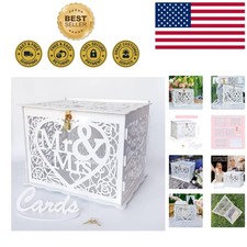 Elegant White Wooden Wedding Card Box Holder for Up to 300 Cards - Model J