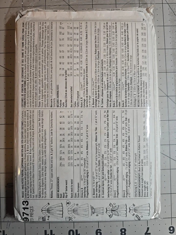 Simplicity Pattern #9713 ~ 18th, 19th Century Dresses ~ Misses 10 12 14 ~ FF/UC - Image 2 of 2