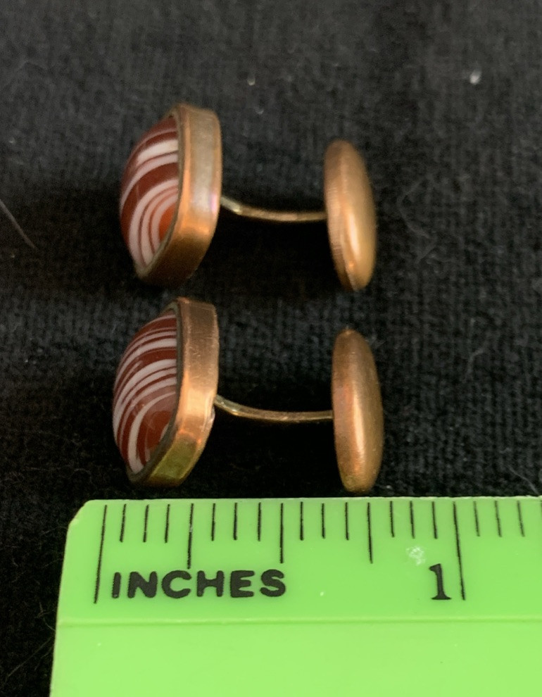 Vintage Pair Cuff Link Button Studs~ Burgundy Wit… - image 3