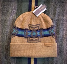 Pendleton HARDING Taupe Knit Beanie    Southwest  Reverses to Solid NWT Sealed