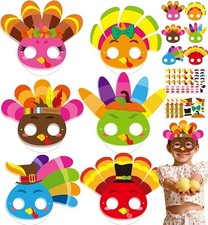 24 Sets Thanksgiving Turkey Masks Craft Kit for Kids, Make Your Own Turkey Fall