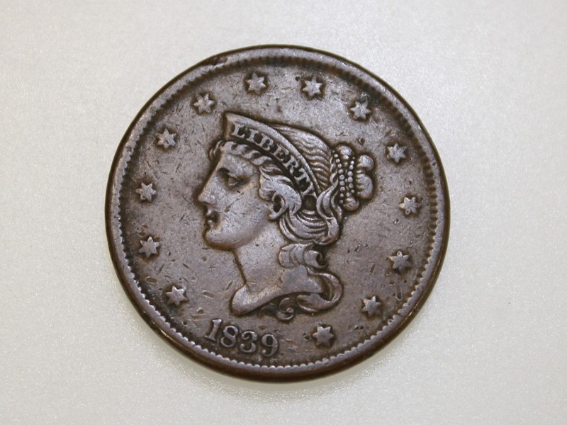 1839 1C LIBERTY HEAD LARGE ONE CENT