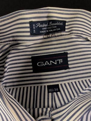 Gant blue and white striped dress shirt  Purebred Broadcloth 16 1/2 - 34