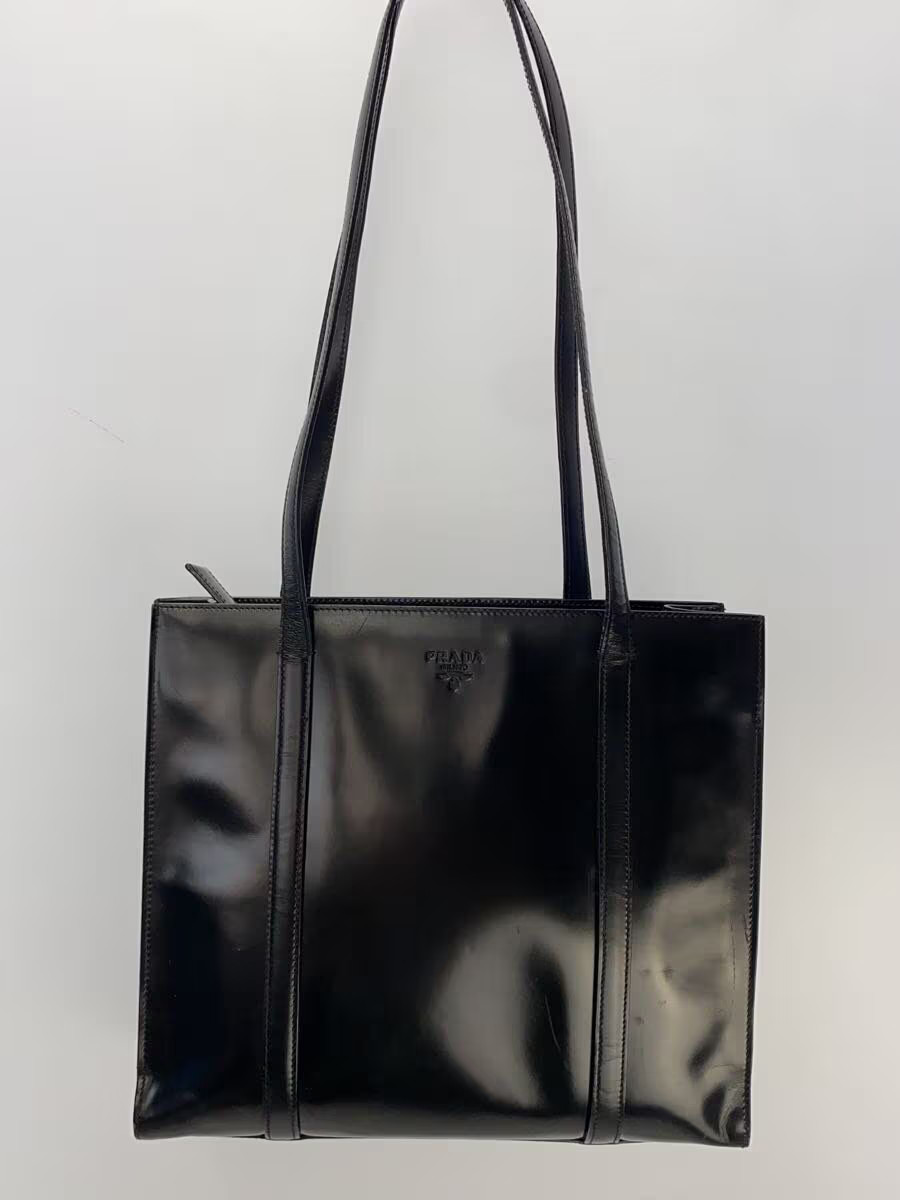 PRADA Black Leather Plain Tote Bag