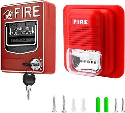 QWORK Wired Fire Alarm Station 12-24V DC, Sound & Light, Manual Call Point
