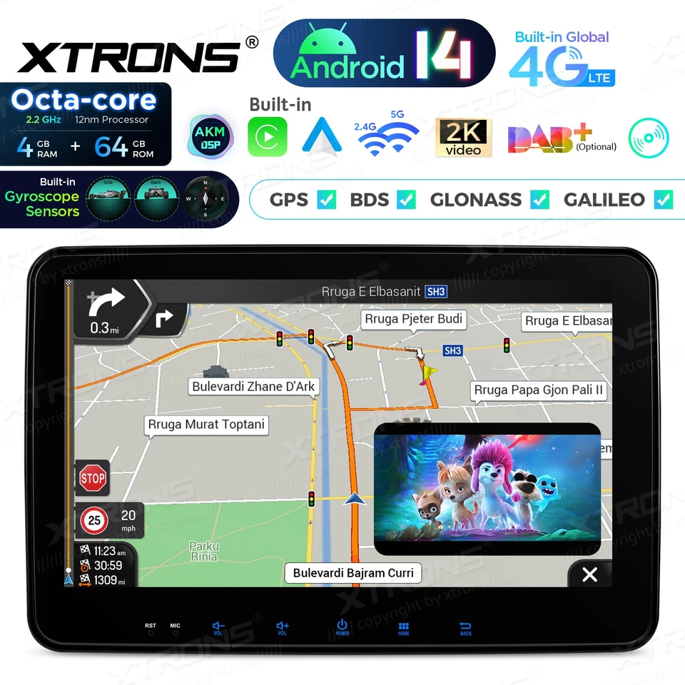 10,1" DVD QLED Android 14 Doppel 2DIN Autoradio 4+64G GPS Navi Global 4G CarPlay - Bild 4 von 4