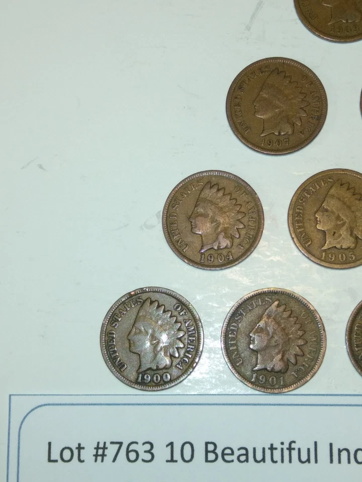Lot #763 10 Beautiful Indian Head Penny Coins 1900 to 1909 G- VG See Pictures - Image 2 of 4