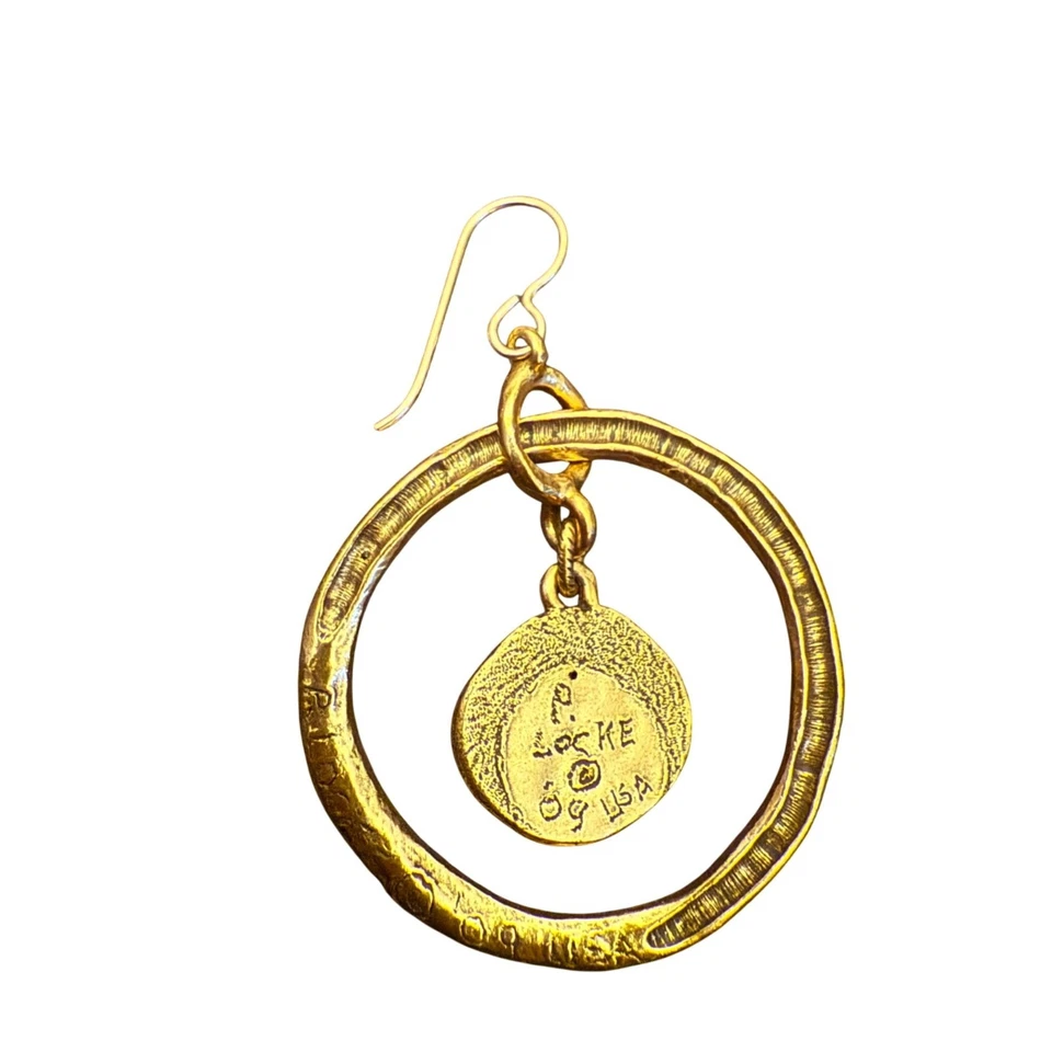 RARE Patricia Locke Handmade Gold Toned Crystal Earrings Round Dangle Drop 2009 - Image 4 of 4