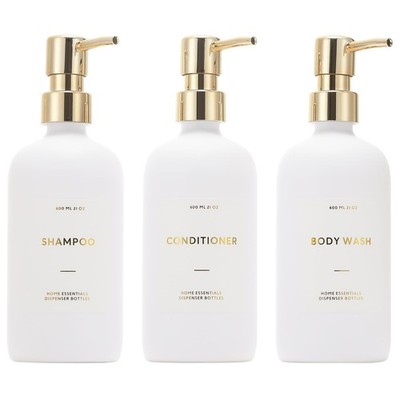 HOMCDALY Shampoo and Conditioner Dispenser, 21oz 3-Pack White&gold-21oz 