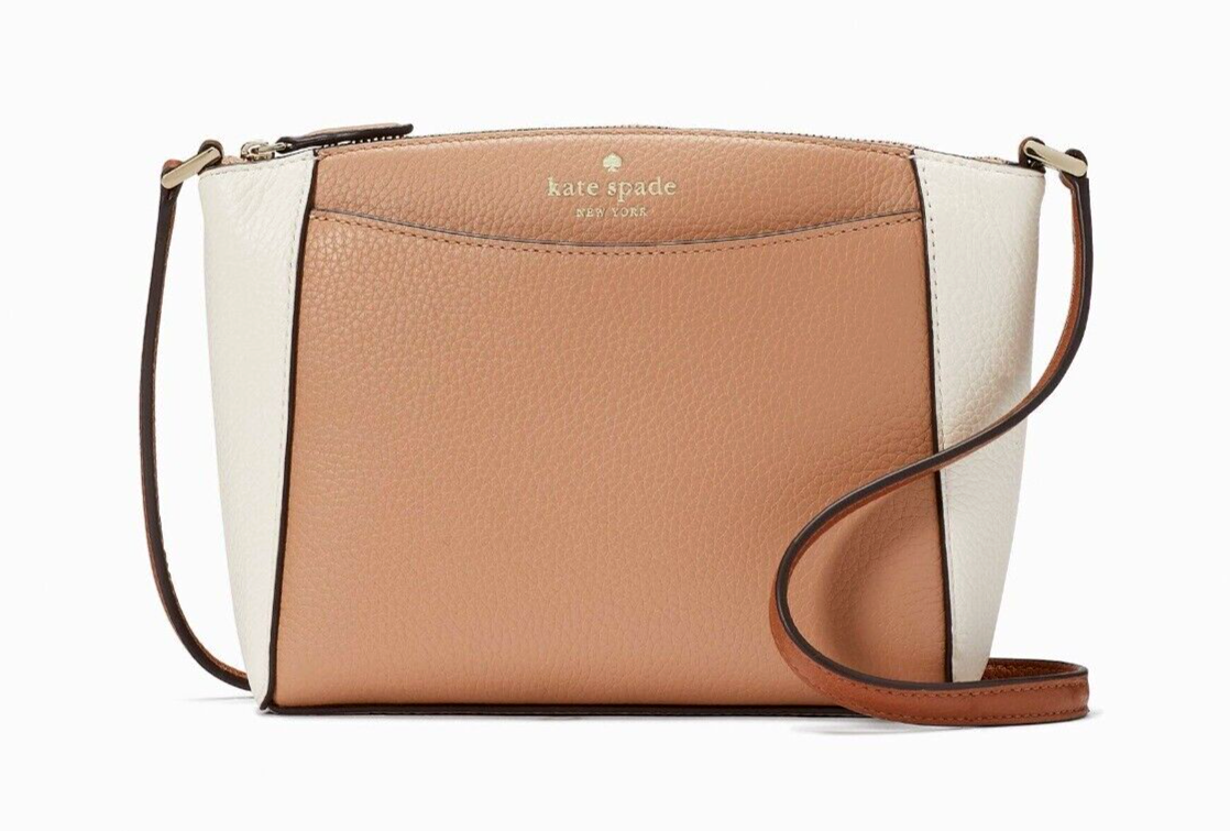 New Kate Spade Monica Pebbled Leather Crossbody Light Fawn Multi