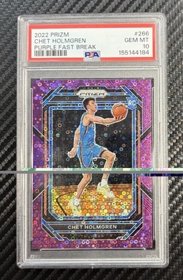 2022 Panini Prizm Purple Fast Break #266 Chet Holmgren RC Rookie /75 PSA 10