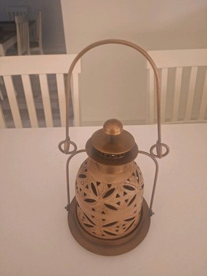 Rare Hand Crafted Stained Glass and Copper Lantern with Copper Hanger 10'' High
