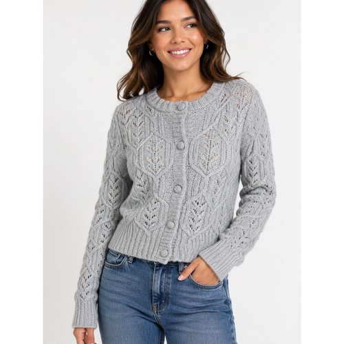 Lucky Brand Gray Cable Knit Button Cardigan Sweater Metallic Medium NWT Cozy