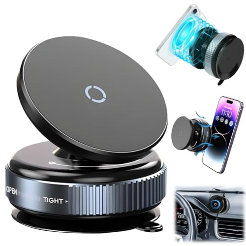 Upgraded 360° Adjustable Magnetic Car Phone Mount with Strong Vacuum Suction  