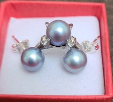 Jewellery Set: Real Akoya Pearl Ring And Earrings On Silver Sterling 925
