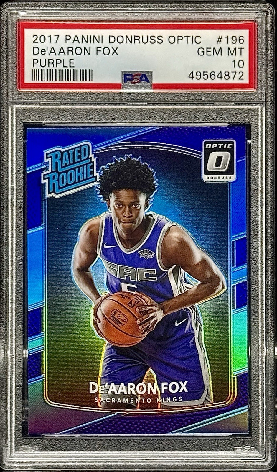 2017 Optic #196 PURPLE De’Aaron Fox Rated Rookie PSA 10 Gem Mint Kings/Spurs