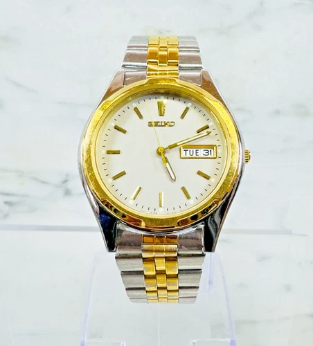 Vintage Seiko 7N43-9070 Two Tone Day Date Men's Watch 7" Bracelet