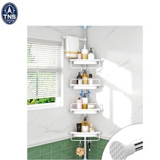 Corner Shower Caddy Tension Pole 4-Tier Adjustable Rustproof Stainless Steel ...