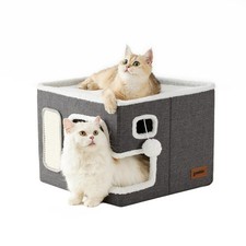 Cat Beds for Indoor Cats - Large Cat House for Pet with Fluffy Ball Hanging a...