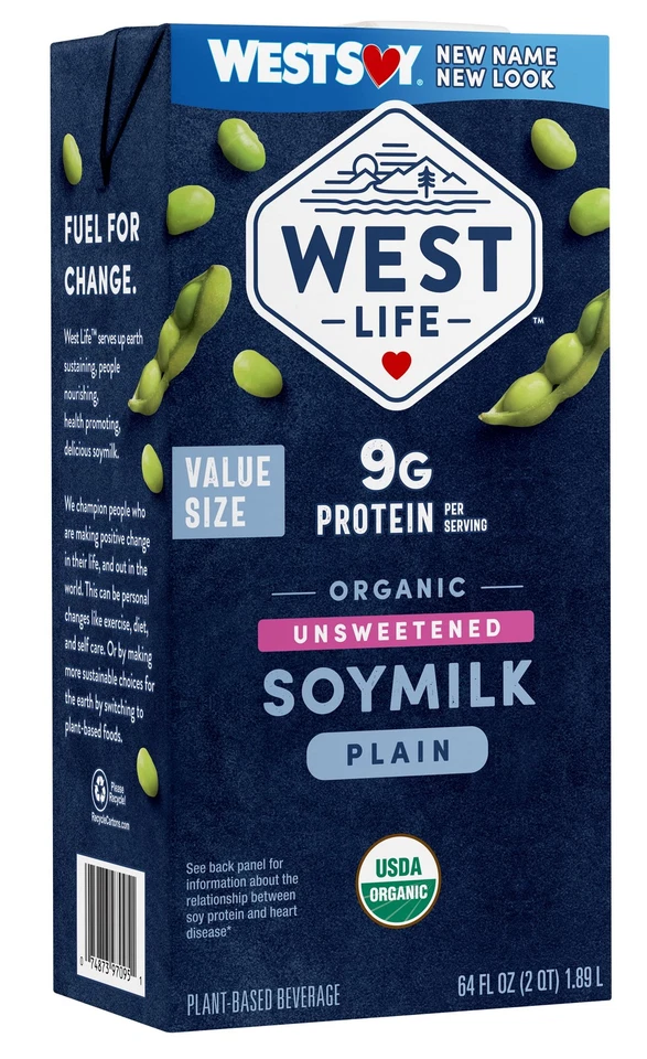 (Paquete de 3) West Life Orgánica Original Sin Endulzar Leche de Soja Estante-Estable 64 fl. oz. Foto 3 de 4