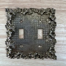 1970 American Tack Hardware Double light Switch Plate Cover Floral #75TT brass