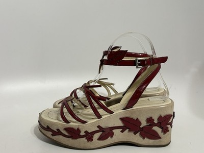 Vtg Prada SS1997 Red Floral Platform Sandal Heels 37.5 | eBay