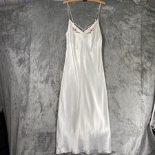 VTG Victorias Secret Nightgown Womens M White Gold Label Satin Maxi Slip Dress
