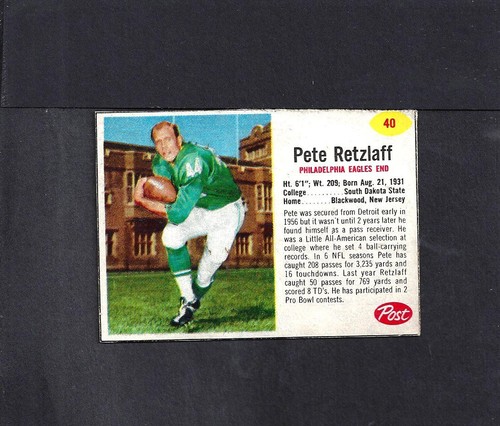 Pete Retzlaff #40 1962 Post Cereal card