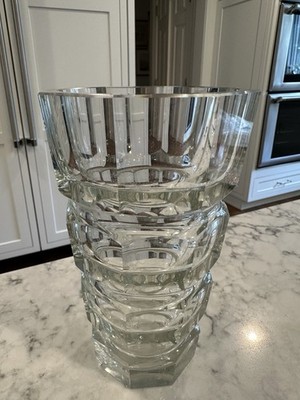 Vintage Art Deco Josef Hoffmann for Moser 7 Crystal Faceted Octagonal Vase