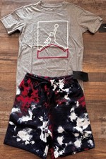 NWT Nike Jordan Boys YLG Red/Navy Blue/Gray/White Fleece Shorts Set Large