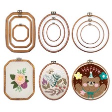 9 Pcs Embroidery Hoop Frame Set Decorative Imitated Wood Embroidery Hoop Disp...