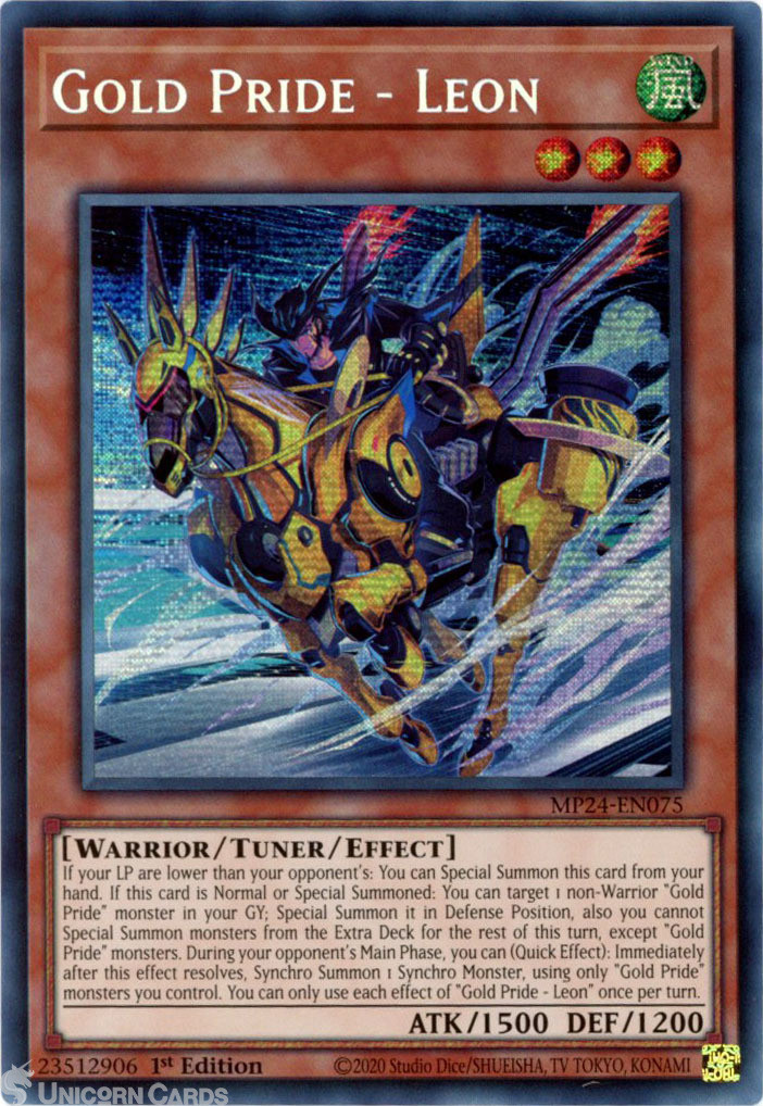 MP24-EN075 Gold Pride - Leon : Prismatic Secret Rare 1st Edition YuGiOh Card