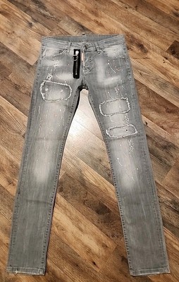 Dsquared2 Jeans Men Sz 42 us 32x32 cool guy SLIM stretch zip paint splatter Gray