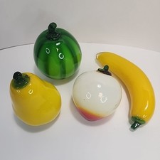 Vintage 4 Piece Murano Style Hand Blown Glass Fruits Vegetables Quality MCM