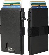 Minimalist Slim RFID-Blocking Aluminum Pop-Up Card Wallet with Money Clip Black