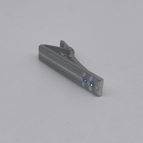 Vintage Silver Tone Blue Stone Mens Tie Clip Bar - Picture 2 of 4