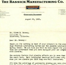 1923 Bassick Alemite Products Letterhead Salesman Letter Marketing Sales Vtg 1P